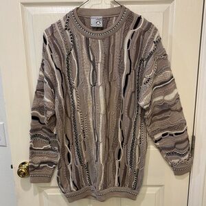 Textured Neutral Cable Crewneck Sweater - Beige Multi
